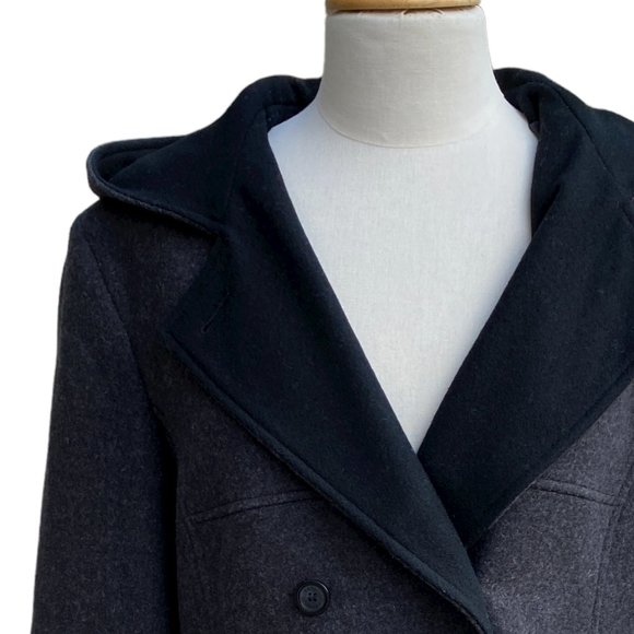 Esprit Wool Hooded Pea Coat Gray Outerwear Nautical Neutral Classic Preppy-L - Picture 7 of 14